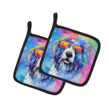 Load image into Gallery viewer, Old English Sheepdog Hippie Dawg Pot Holders - Set of 2 Decorative Kitchen Helpers | Made in the USA