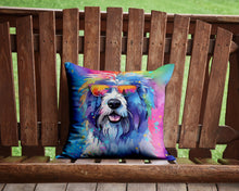 Load image into Gallery viewer, Old English Sheepdog Hippie Dawg Throw Pillow - 14x14 Decorative Pillow – Art for Your Home &amp; Patio