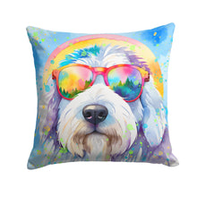 Load image into Gallery viewer, Old English Sheepdog Hippie Dawg Throw Pillow - 14x14 Decorative Pillow – Art for Your Home &amp; Patio