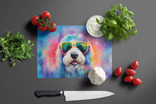 Load image into Gallery viewer, Old English Sheepdog Hippie Dawg Glass Cutting Boards – Durable, Decorative Kitchen Art Large
