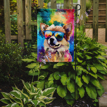 Load image into Gallery viewer, Pomeranian Hippie Dawg Garden Flag – Retro Dog with Sunglasses &amp; Multicolored Background