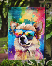 Load image into Gallery viewer, Pomeranian Hippie Dawg Garden Flag – Retro Dog with Sunglasses &amp; Multicolored Background