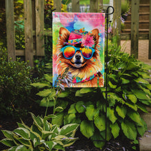 Load image into Gallery viewer, Pomeranian Hippie Dawg Garden Flag – Retro Dog with Sunglasses &amp; Multicolored Background
