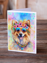 Load image into Gallery viewer, Pomeranian Hippie Dawg Greeting Cards - Blank Note Cards – 8-Pack of Artist-Designed Cards with Envelopes