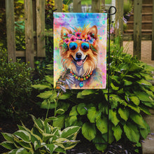 Load image into Gallery viewer, Pomeranian Hippie Dawg Garden Flag – Retro Dog with Sunglasses &amp; Multicolored Background