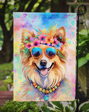 Load image into Gallery viewer, Pomeranian Hippie Dawg Garden Flag – Retro Dog with Sunglasses &amp; Multicolored Background