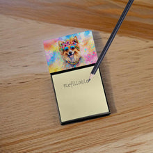 Load image into Gallery viewer, Pomeranian Hippie Dawg Sticky Note Holder- Refiilable Desk Accessory Note Pad