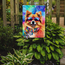 Load image into Gallery viewer, Pomeranian Hippie Dawg Garden Flag – Retro Dog with Sunglasses &amp; Multicolored Background