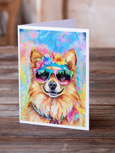 Load image into Gallery viewer, Pomeranian Hippie Dawg Greeting Cards - Blank Note Cards – 8-Pack of Artist-Designed Cards with Envelopes