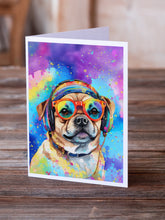 Load image into Gallery viewer, Pug Hippie Dawg Greeting Cards - Blank Note Cards – 8-Pack of Artist-Designed Cards with Envelopes
