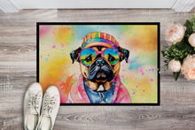 Load image into Gallery viewer, Pug Hippie Dawg Doormat - 24x36 Decorative Floor Mat – Indoor/Outdoor Rug with Artistic Flair