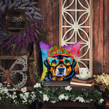 Load image into Gallery viewer, Rottweiler Hippie Dawg Throw Pillow - 14x14 Decorative Pillow – Art for Your Home &amp; Patio