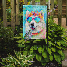 Load image into Gallery viewer, Samoyed Hippie Dawg Garden Flag – Retro Dog with Sunglasses &amp; Multicolored Background