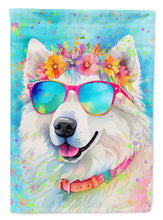 Load image into Gallery viewer, Samoyed Hippie Dawg Garden Flag – Retro Dog with Sunglasses &amp; Multicolored Background