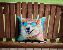 Load image into Gallery viewer, Samoyed Hippie Dawg Throw Pillow - 14x14 Decorative Pillow – Art for Your Home &amp; Patio