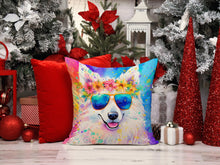 Load image into Gallery viewer, Samoyed Hippie Dawg Throw Pillow - 14x14 Decorative Pillow – Art for Your Home &amp; Patio