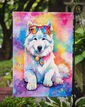 Load image into Gallery viewer, Samoyed Hippie Dawg Garden Flag – Retro Dog with Sunglasses &amp; Multicolored Background