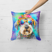 Load image into Gallery viewer, Schnauzer Hippie Dawg Fabric Decorative Pillow