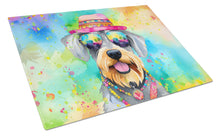 Load image into Gallery viewer, Schnauzer Hippie Dawg Glass Cutting Boards – Durable, Decorative Kitchen Art Large