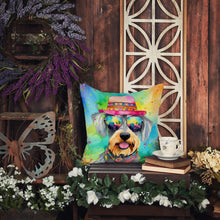 Load image into Gallery viewer, Schnauzer Hippie Dawg Fabric Decorative Pillow