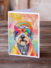 Load image into Gallery viewer, Schnauzer Hippie Dawg Greeting Cards - Blank Note Cards – 8-Pack of Artist-Designed Cards with Envelopes