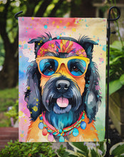 Load image into Gallery viewer, Scottish Terrier Hippie Dawg Garden Flag – Retro Dog with Sunglasses &amp; Multicolored Background