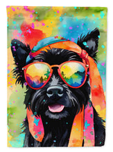 Load image into Gallery viewer, Scottish Terrier Hippie Dawg Garden Flag – Retro Dog with Sunglasses &amp; Multicolored Background