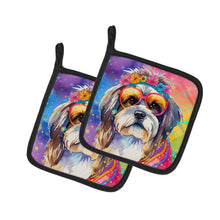 Load image into Gallery viewer, Shih Tzu Hippie Dawg Pot Holders - Set of 2 Decorative Kitchen Helpers | Made in the USA