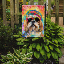 Load image into Gallery viewer, Shih Tzu Hippie Dawg Garden Flag – Retro Dog with Sunglasses &amp; Multicolored Background