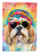 Load image into Gallery viewer, Shih Tzu Hippie Dawg Garden Flag – Retro Dog with Sunglasses &amp; Multicolored Background