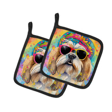Load image into Gallery viewer, Shih Tzu Hippie Dawg Pot Holders - Set of 2 Decorative Kitchen Helpers | Made in the USA