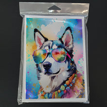 Load image into Gallery viewer, Siberian Husky Hippie Dawg Greeting Cards - Blank Note Cards – 8-Pack of Artist-Designed Cards with Envelopes
