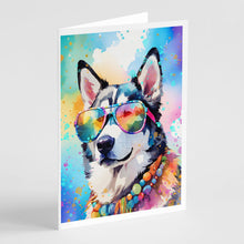 Load image into Gallery viewer, Siberian Husky Hippie Dawg Greeting Cards - Blank Note Cards – 8-Pack of Artist-Designed Cards with Envelopes