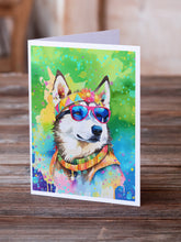 Load image into Gallery viewer, Siberian Husky Hippie Dawg Greeting Cards - Blank Note Cards – 8-Pack of Artist-Designed Cards with Envelopes