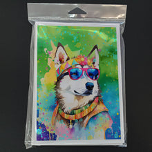 Load image into Gallery viewer, Siberian Husky Hippie Dawg Greeting Cards - Blank Note Cards – 8-Pack of Artist-Designed Cards with Envelopes