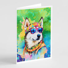 Load image into Gallery viewer, Siberian Husky Hippie Dawg Greeting Cards - Blank Note Cards – 8-Pack of Artist-Designed Cards with Envelopes
