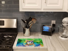 Load image into Gallery viewer, Siberian Husky Hippie Dawg Glass Cutting Boards – Durable, Decorative Kitchen Art Large