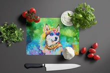 Load image into Gallery viewer, Siberian Husky Hippie Dawg Glass Cutting Boards – Durable, Decorative Kitchen Art Large