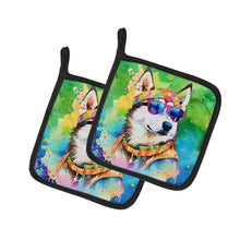 Load image into Gallery viewer, Siberian Husky Hippie Dawg Pot Holders - Set of 2 Decorative Kitchen Helpers | Made in the USA