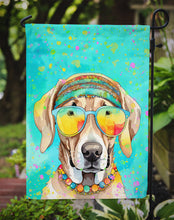Load image into Gallery viewer, Weimaraner Hippie Dawg Garden Flag – Retro Dog with Sunglasses &amp; Multicolored Background