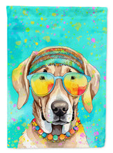 Load image into Gallery viewer, Weimaraner Hippie Dawg Garden Flag – Retro Dog with Sunglasses &amp; Multicolored Background