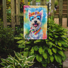 Load image into Gallery viewer, Westie Hippie Dawg Garden Flag – Retro Dog with Sunglasses &amp; Multicolored Background