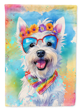 Load image into Gallery viewer, Westie Hippie Dawg Garden Flag – Retro Dog with Sunglasses &amp; Multicolored Background