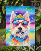 Load image into Gallery viewer, Westie Hippie Dawg Garden Flag – Retro Dog with Sunglasses &amp; Multicolored Background