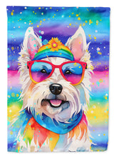Load image into Gallery viewer, Westie Hippie Dawg Garden Flag – Retro Dog with Sunglasses &amp; Multicolored Background