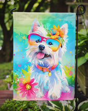 Load image into Gallery viewer, Westie Hippie Dawg Garden Flag – Retro Dog with Sunglasses &amp; Multicolored Background