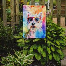 Load image into Gallery viewer, Westie Hippie Dawg Garden Flag – Retro Dog with Sunglasses &amp; Multicolored Background