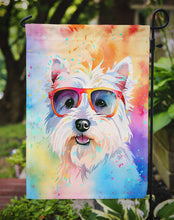 Load image into Gallery viewer, Westie Hippie Dawg Garden Flag – Retro Dog with Sunglasses &amp; Multicolored Background
