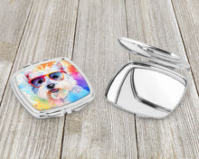 Load image into Gallery viewer, Westie Hippie Dawg Compact Mirror – Stylish Purse Mirror with Artistic Covers