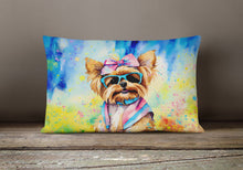Load image into Gallery viewer, Yorkshire Terrier Hippie Dawg Fabric Decorative Pillow